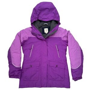 Lands End Squall Jacket Purple Size 14 Hooded Waterproof Fleece Lined‎ Coat